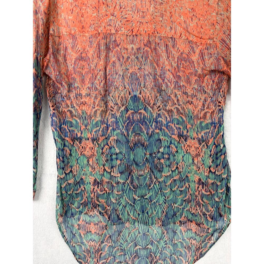 Lucky Brand Sheer Peacock Print Blouse | Boho Sheer Tunic Top | XS - Picture 6 of 7